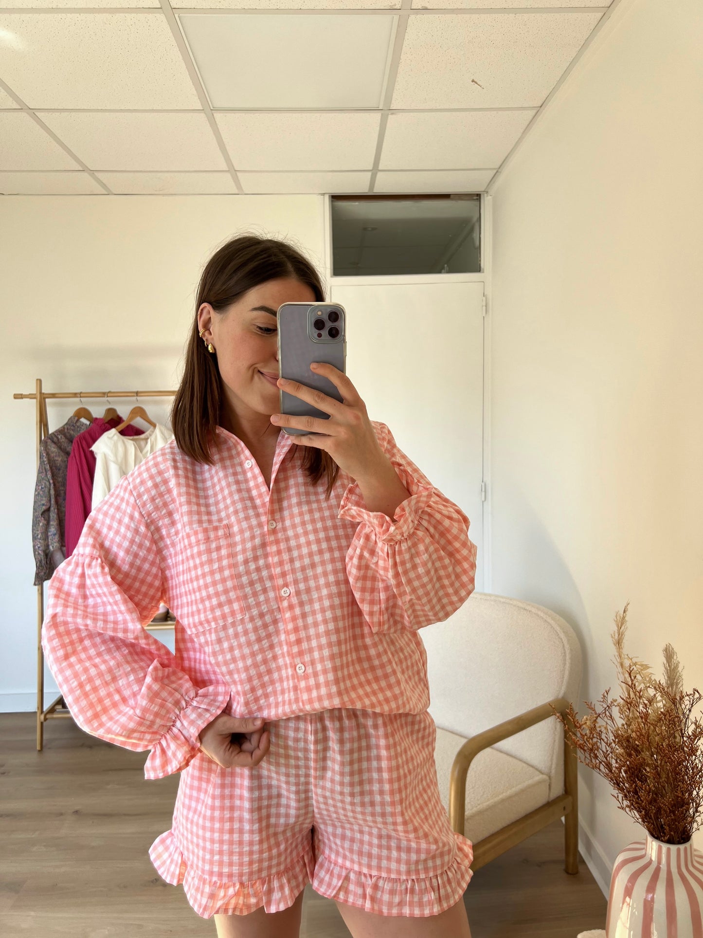 Short vichy rose Clara