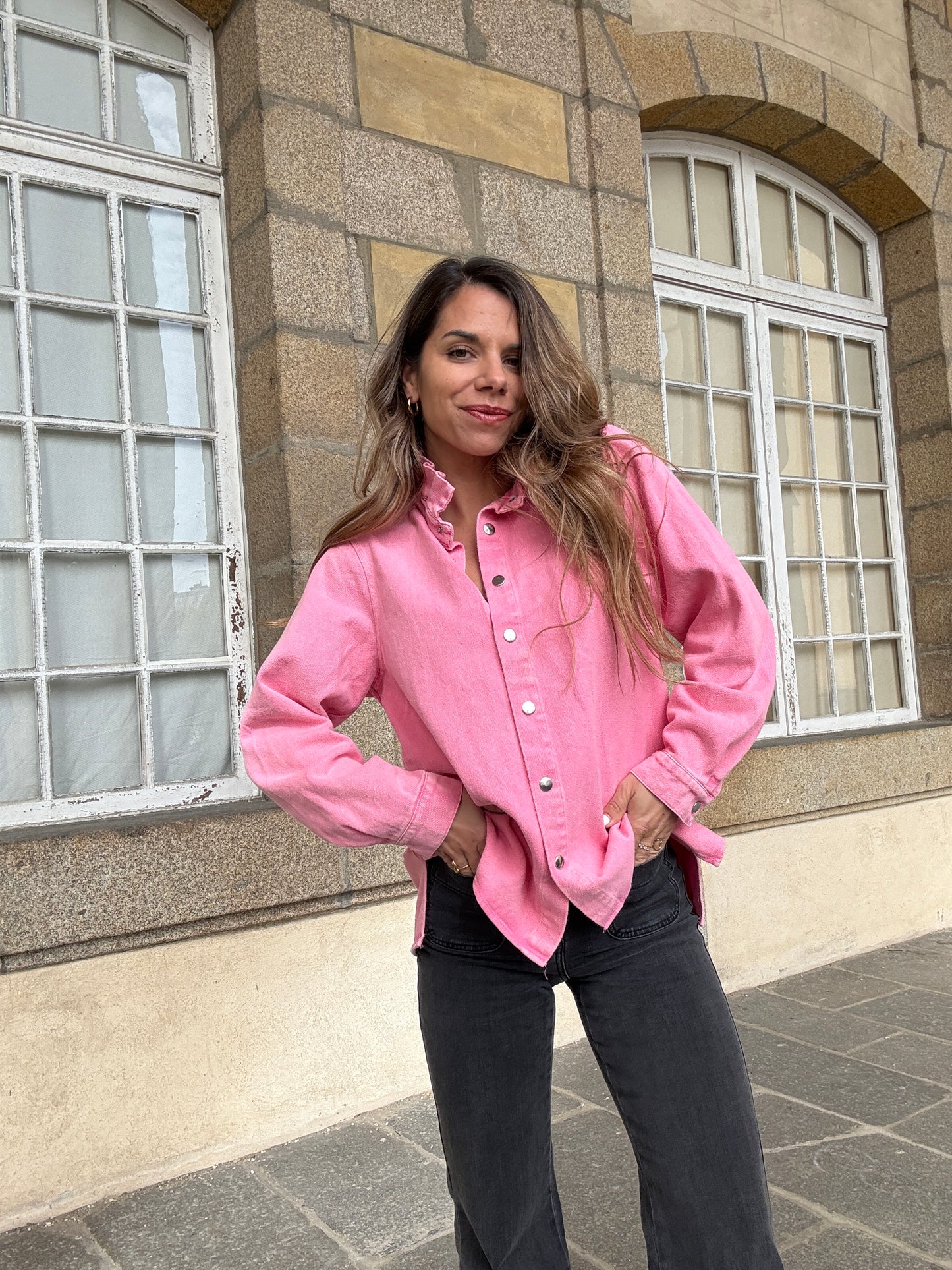 Veste en jean Céleste rose bonbon