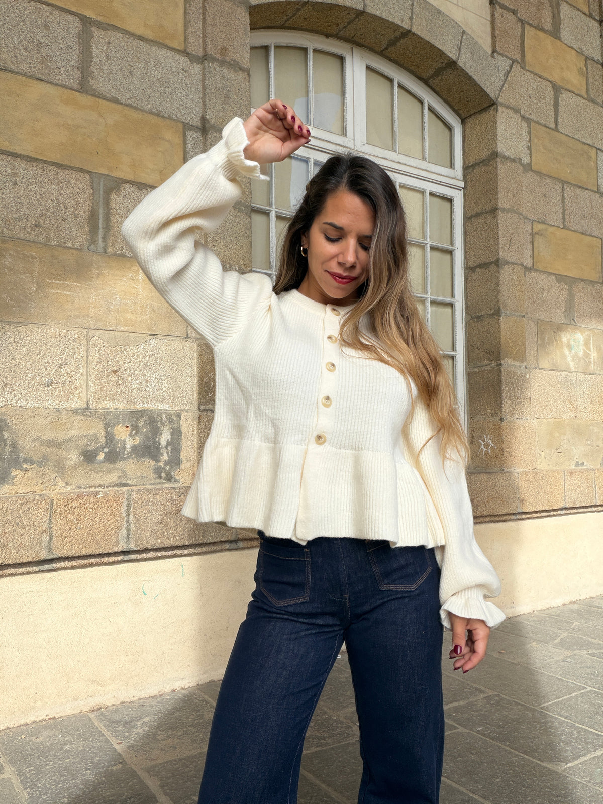 Cardigan péplum Oriane écru