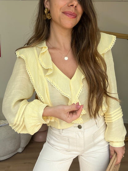Blouse à volants June jaune