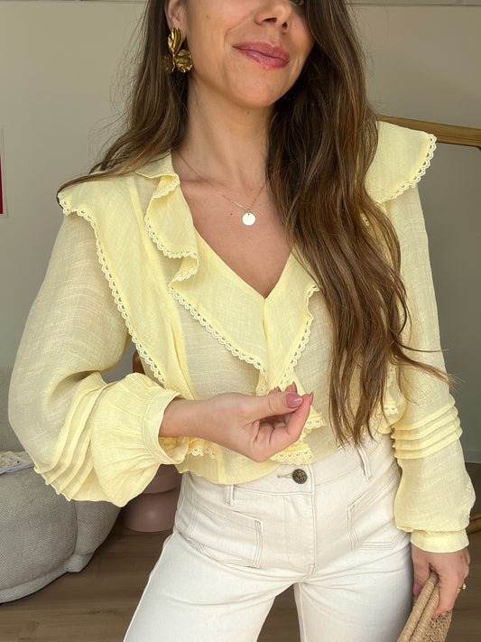 Blouse à volants June jaune