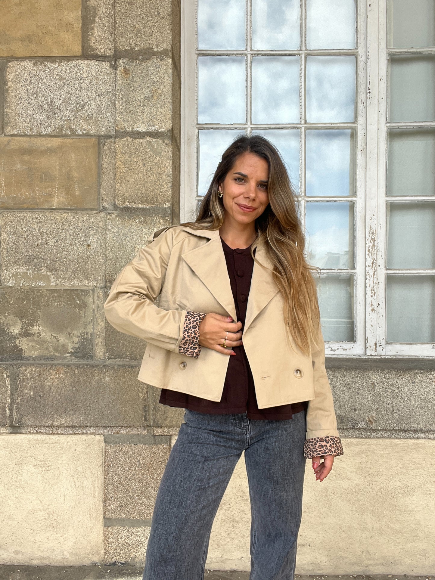 Trench court Camille léopard