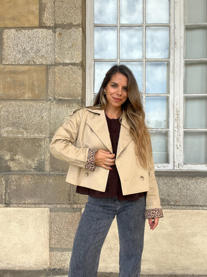 Trench court Camille léopard