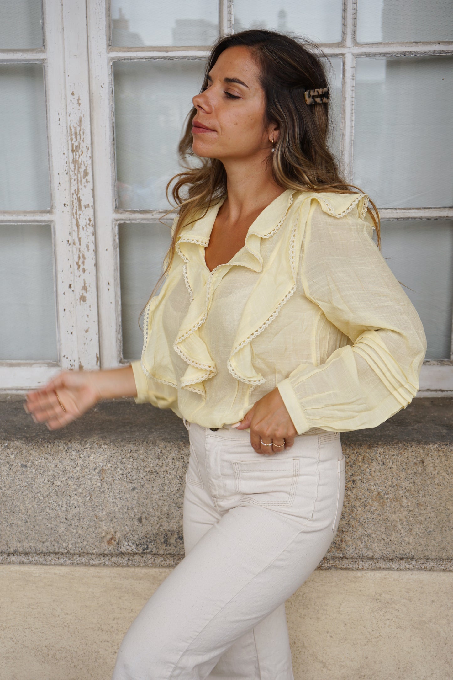 Blouse à volants June jaune