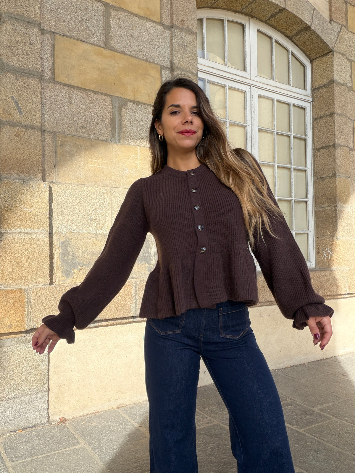 Cardigan péplum Oriane chocolat