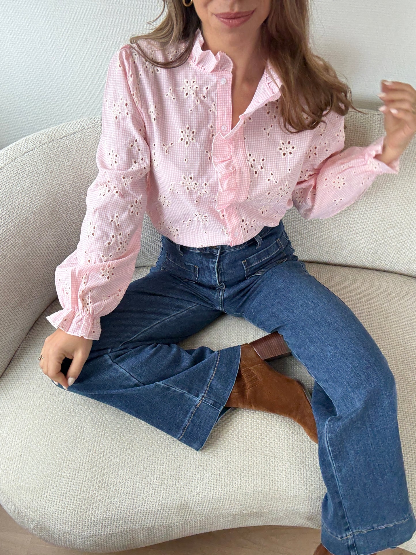 Blouse brodée baby pink Apolline