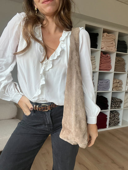 Sac à main en daim Marine Taupe