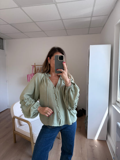 Blouse Esmée à volants vert menthe