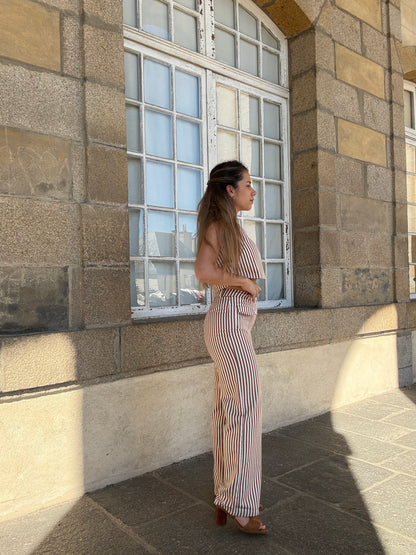 Pantalon rayé Marin camel