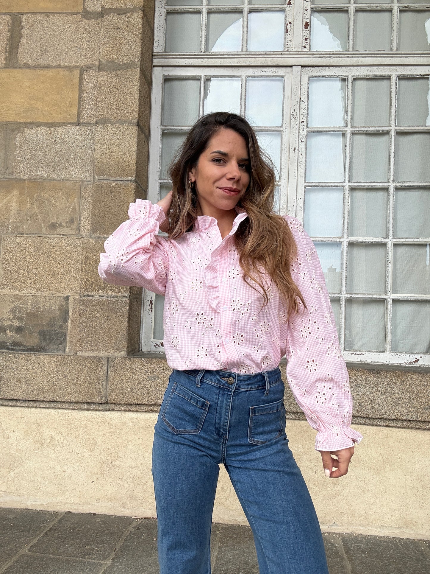 Blouse brodée baby pink Apolline