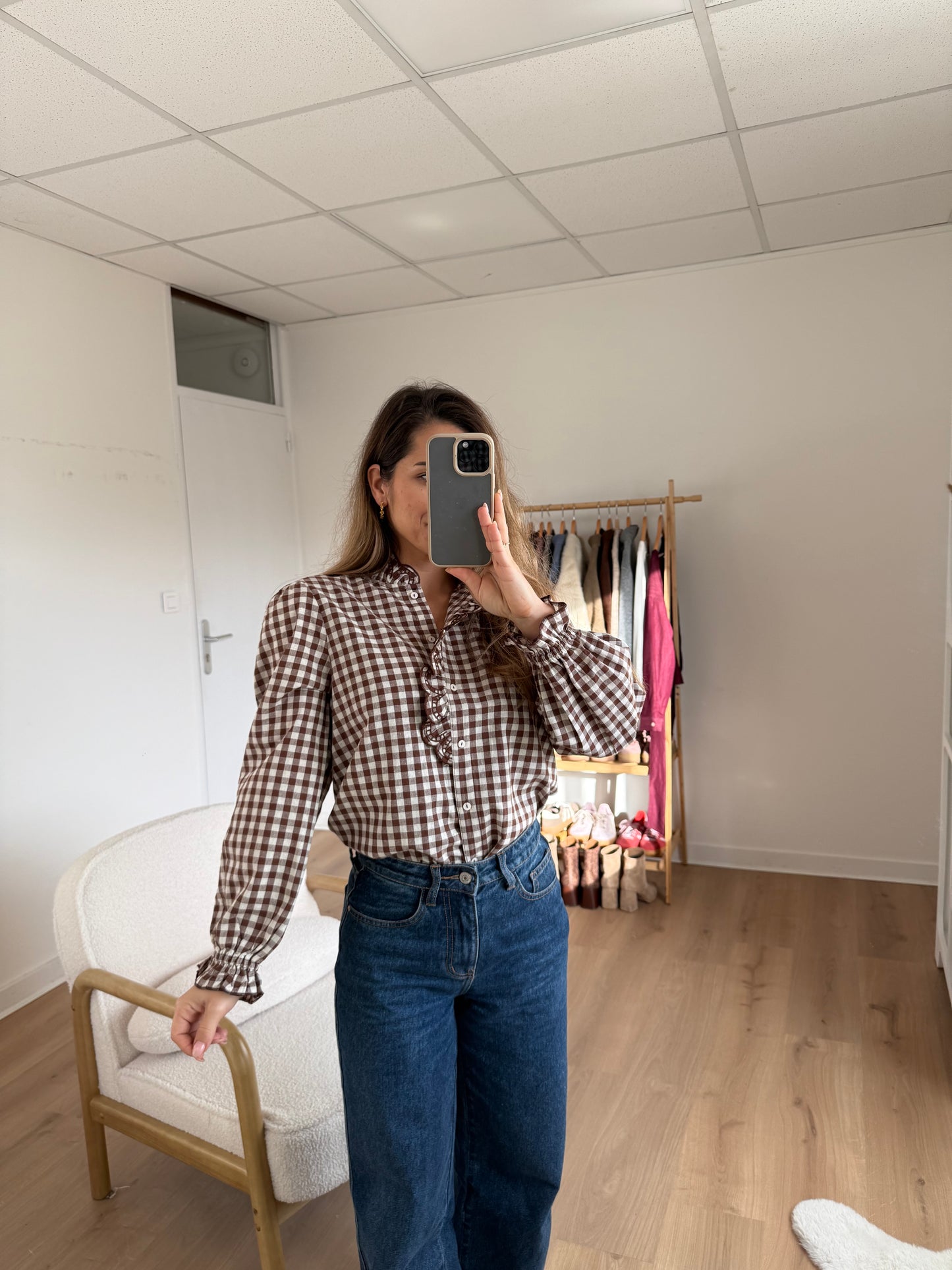 Blouse vichy marron Léonor