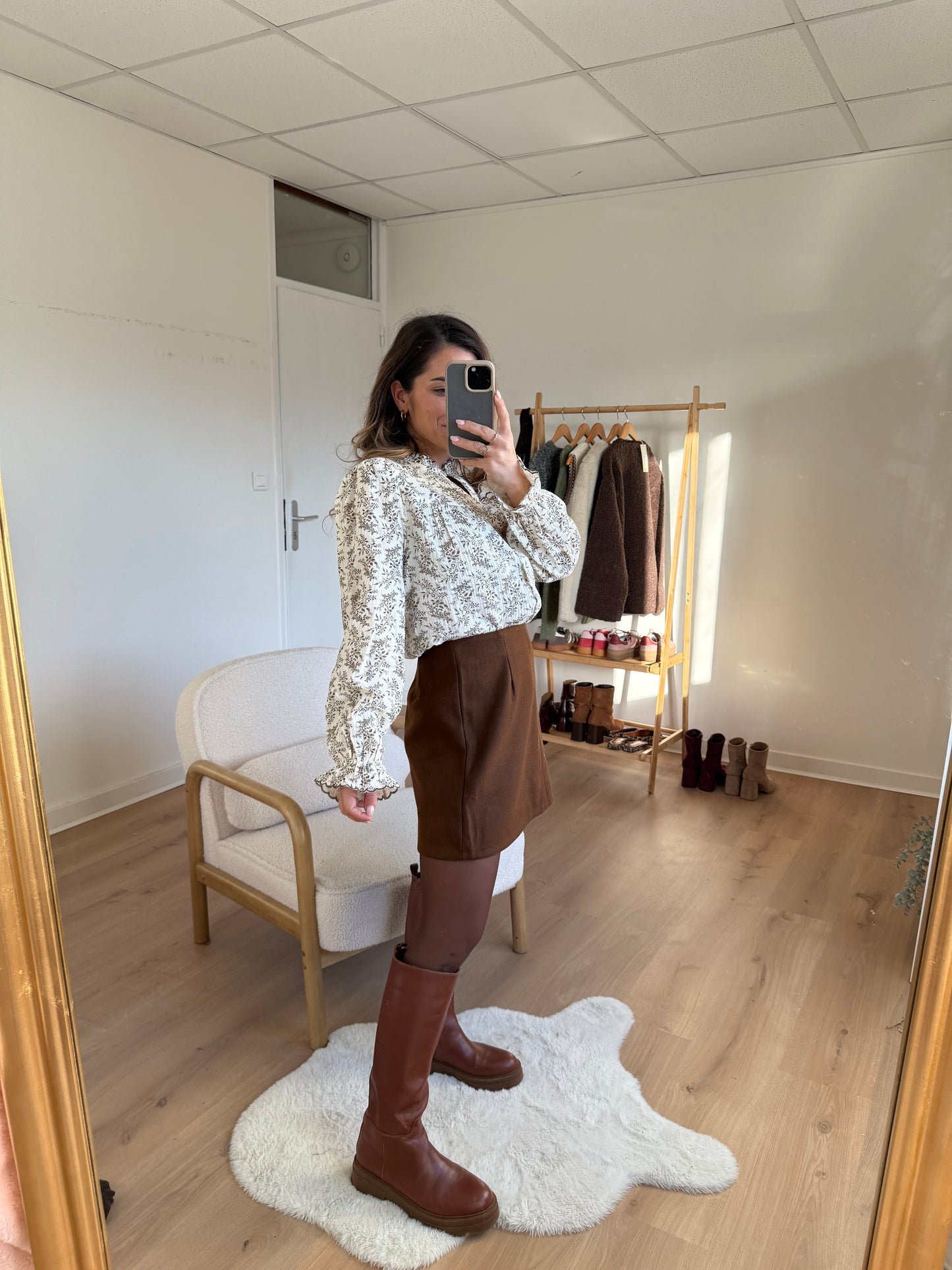 Jupe effet laine Lou chocolat