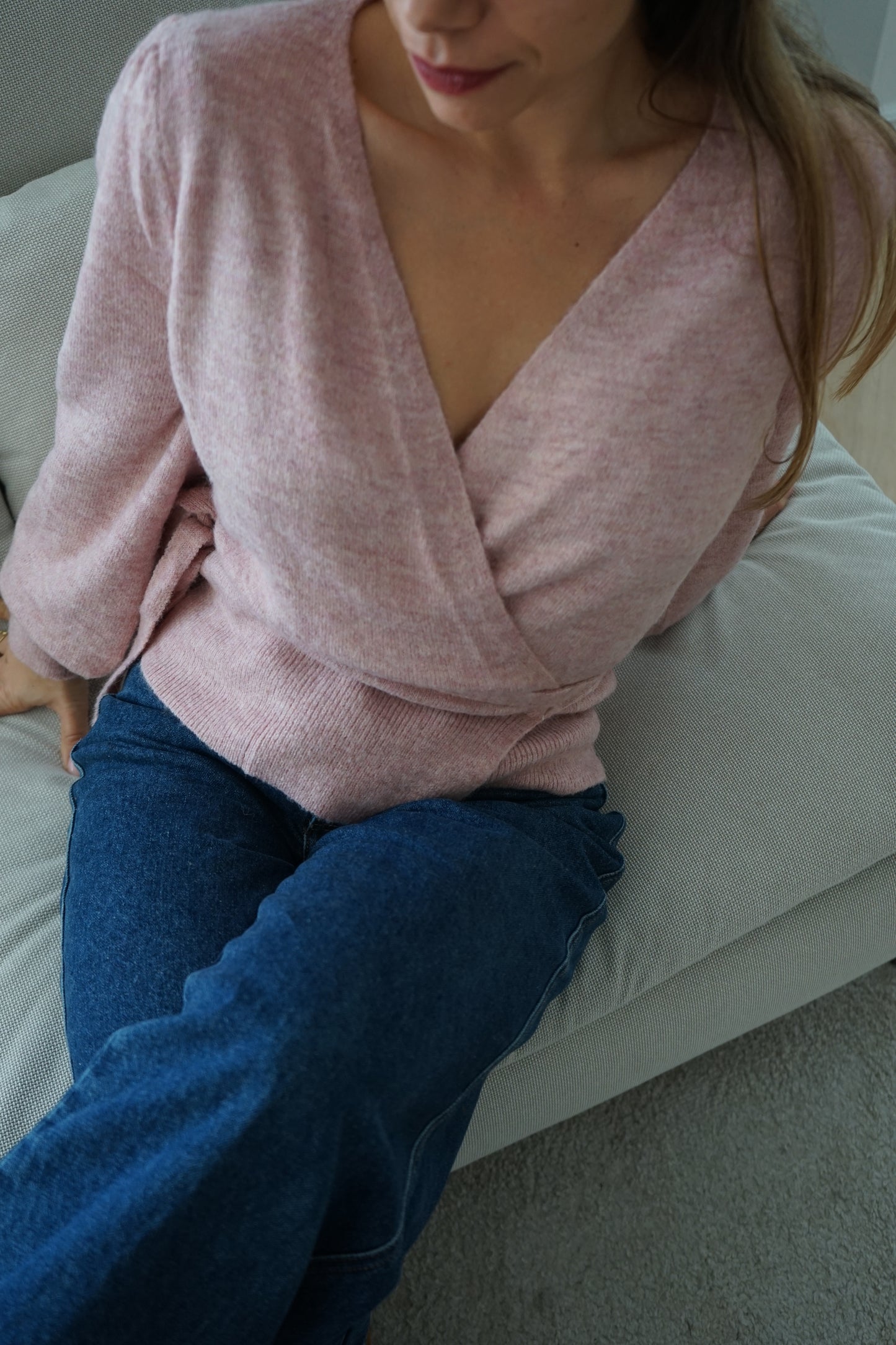 Cardigan à noeud en laine et mohair Pia rose