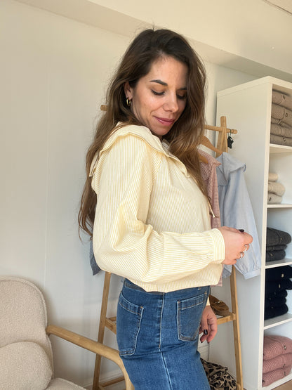 Blouse à col large Solveig yellow stripes