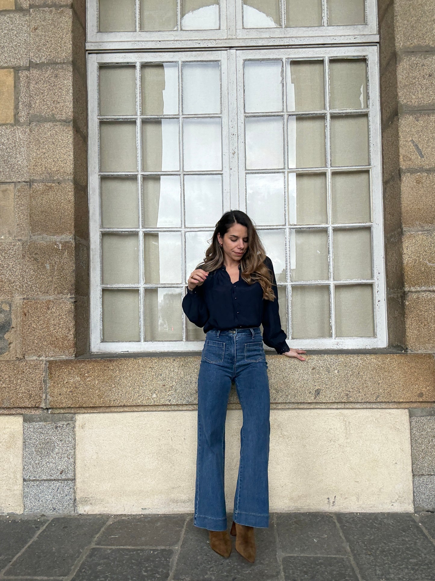 Blouse brodée bleue marine Maïwenn