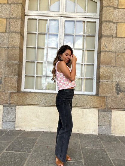 Top en crochet Marguerite rose
