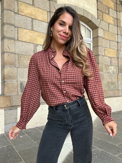 Blouse à carreaux Sybille bordeaux