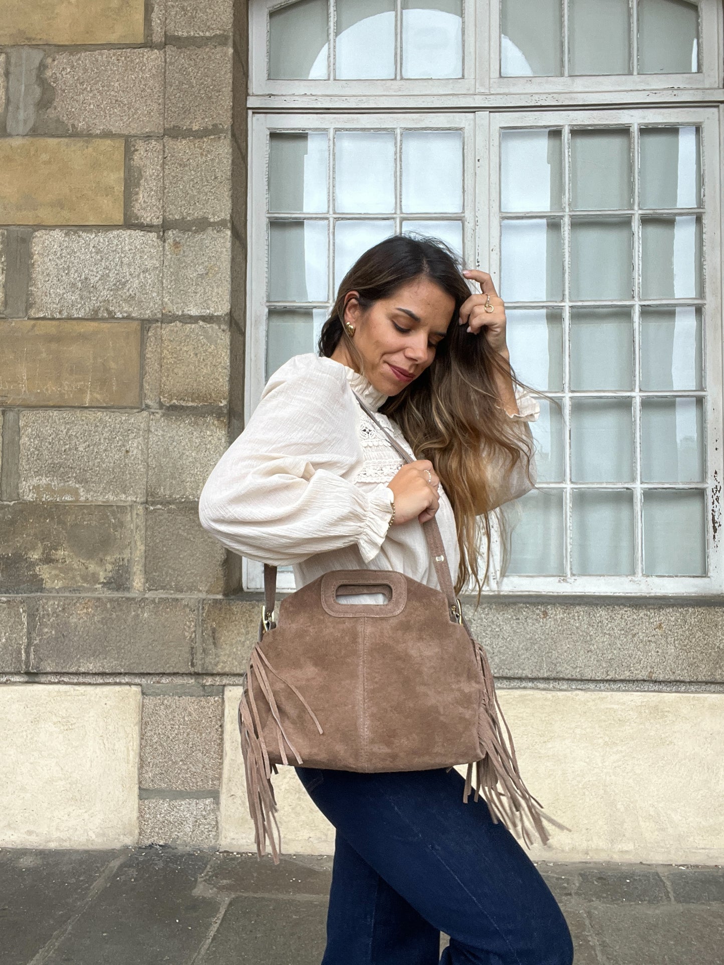 Grand sac à main en cuir Jodie taupe