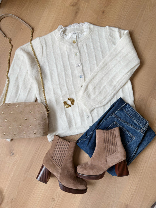 Cardigan Lola blanc à col dentelle