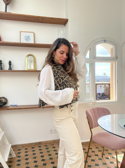 Pull sans manche avec nœuds Jeanne léopard