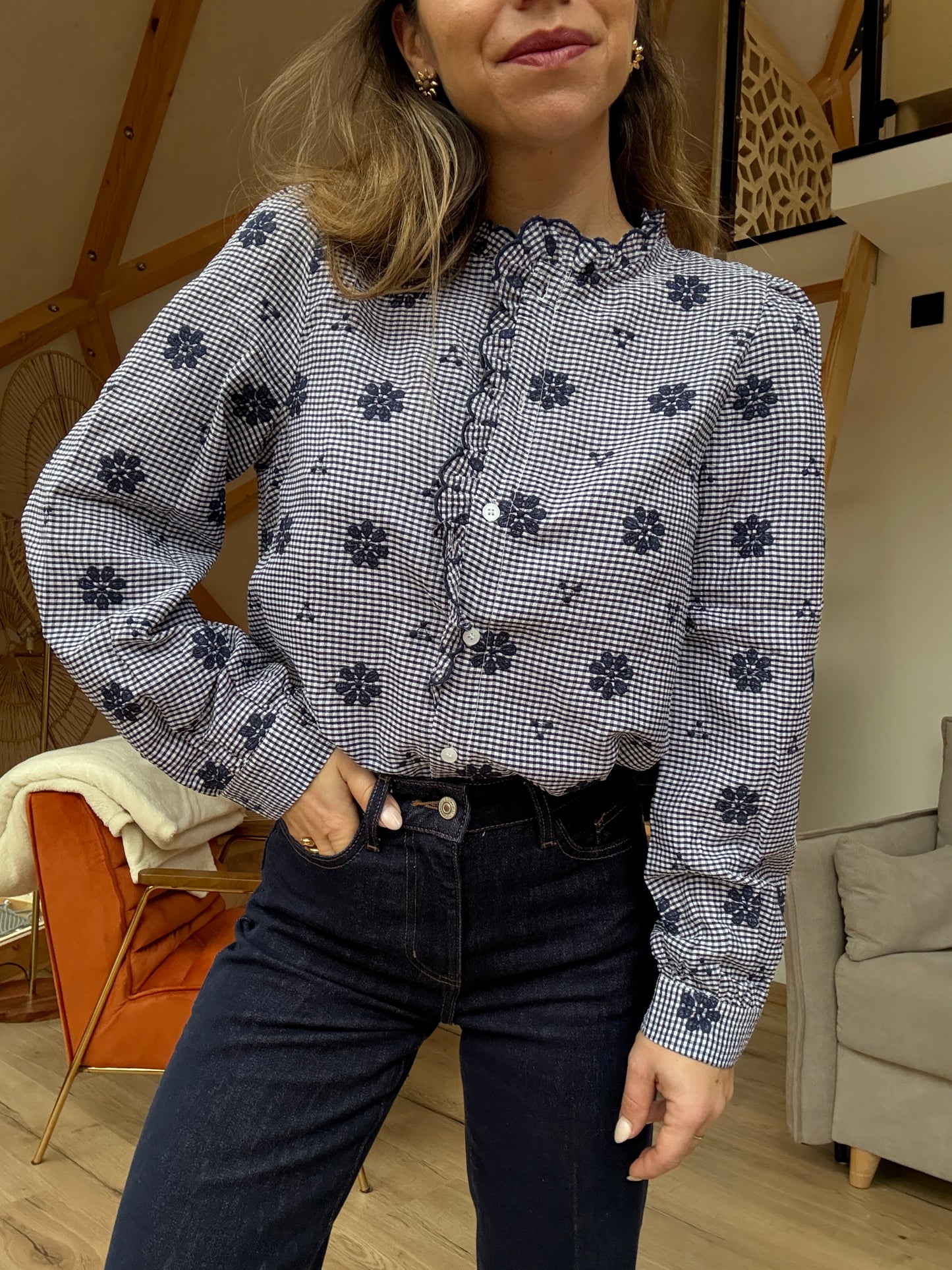 Blouse brodée marine Elsa