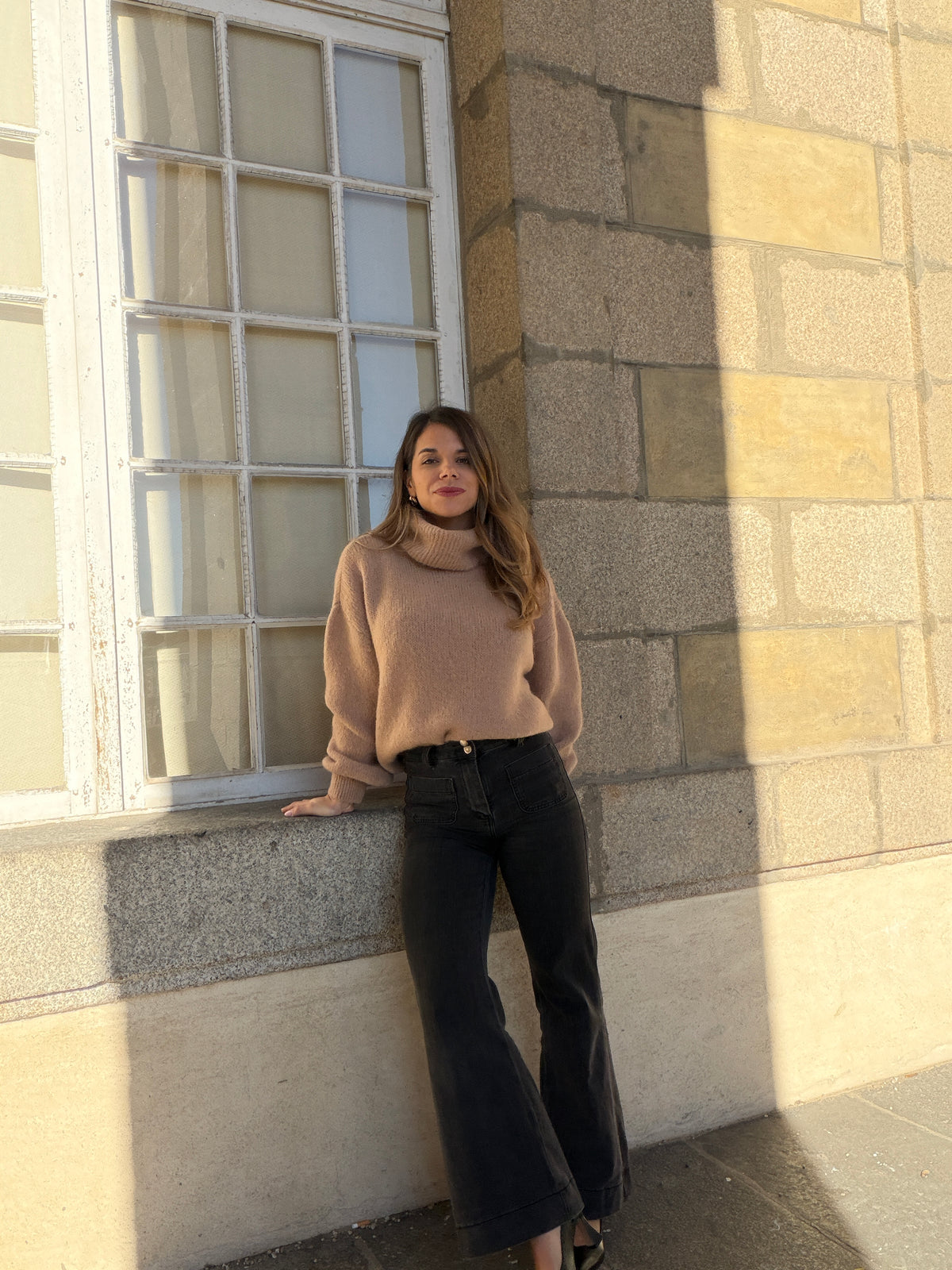 Maille col roulé en mohair et laine Faustine camel