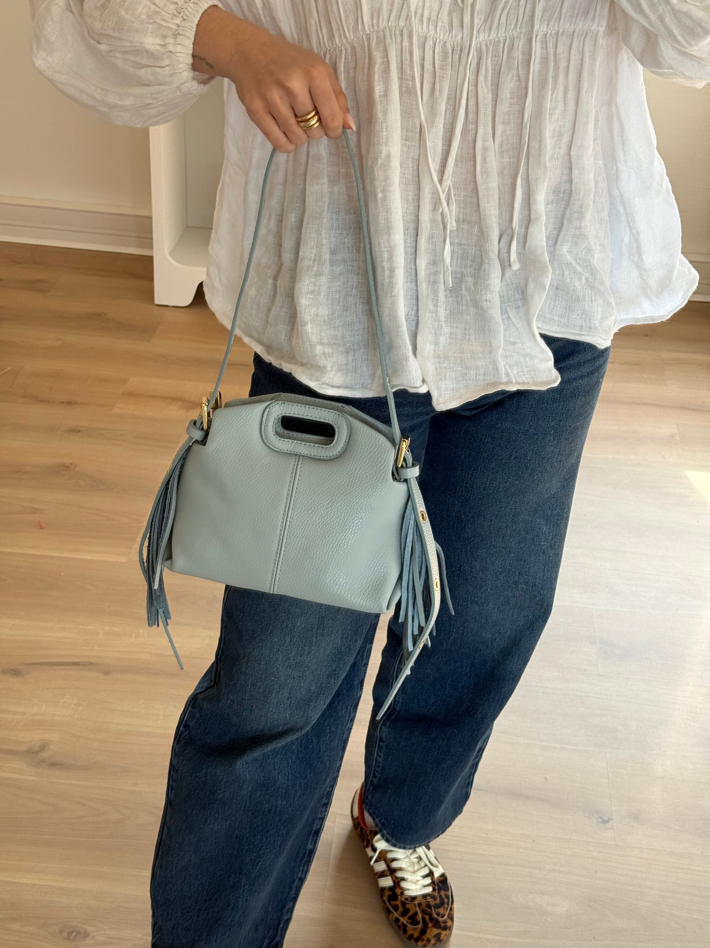 Sac à main en cuir Jodie bleu pastel
