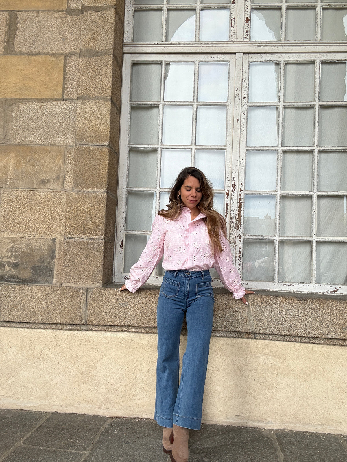 Blouse brodée baby pink Apolline