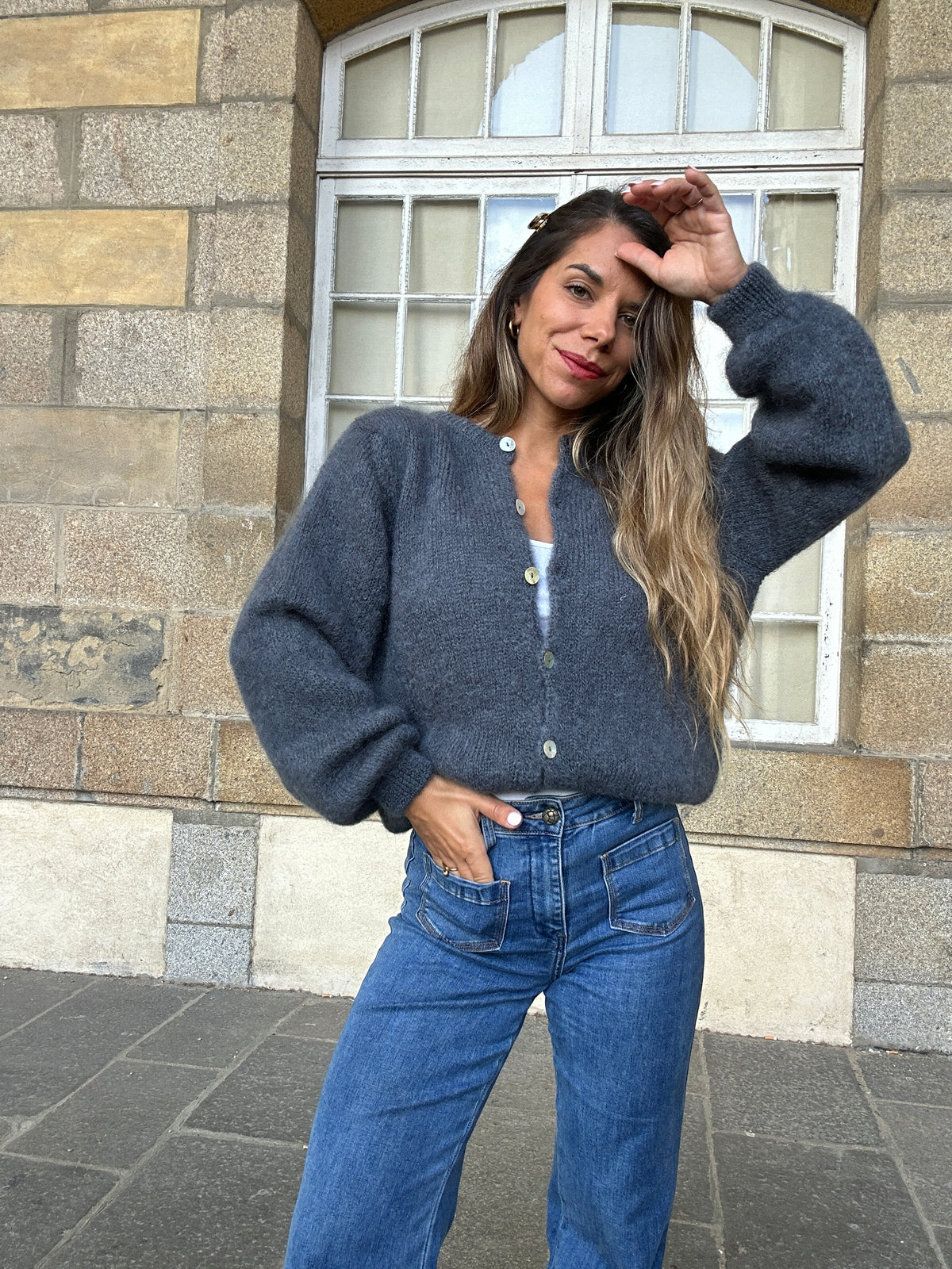Maille en laine Bianca gris foncé