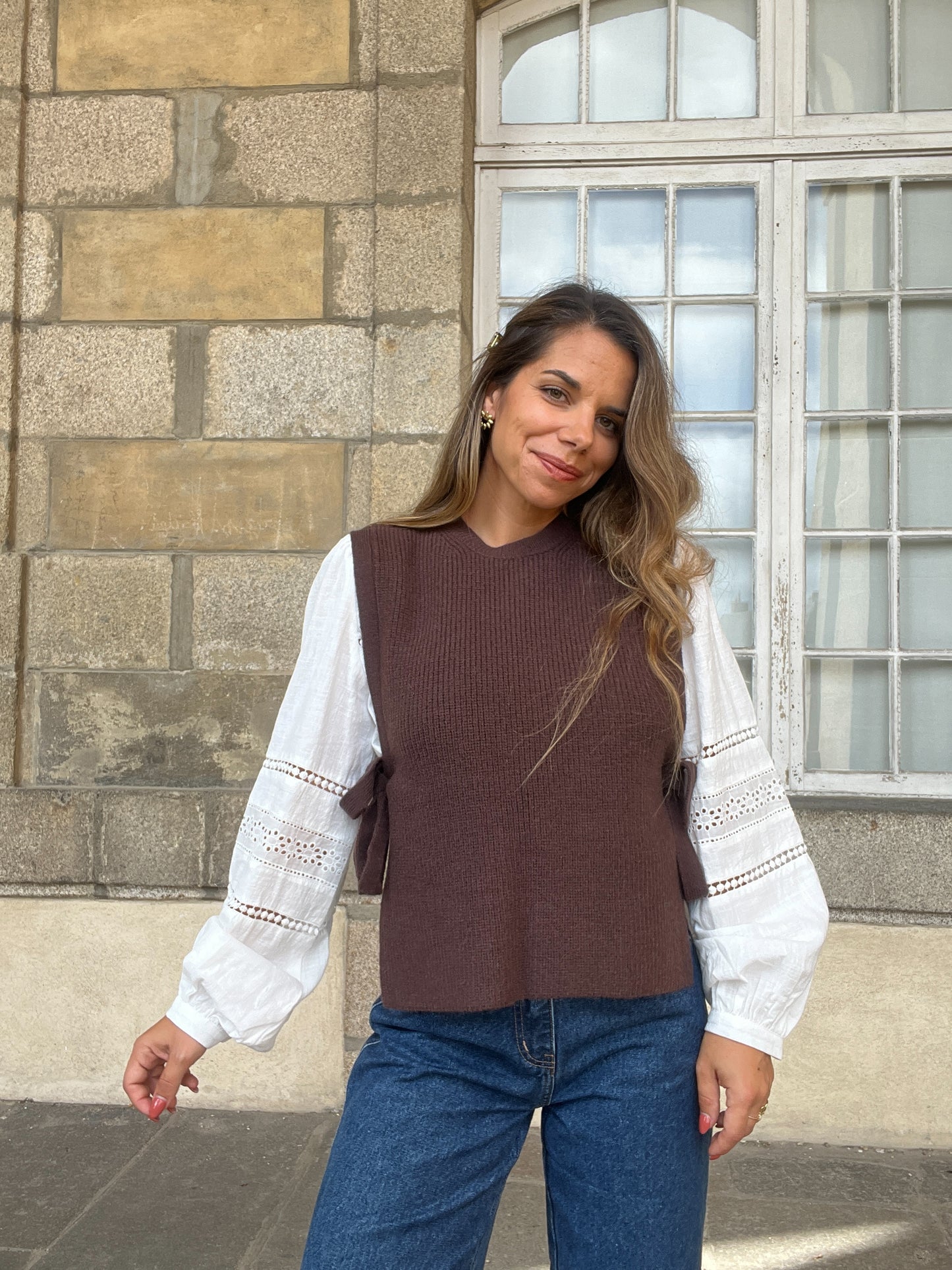 Pull sans manches à noeuds marron Valentine
