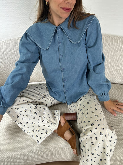 Blouse à col large denim clair Billie