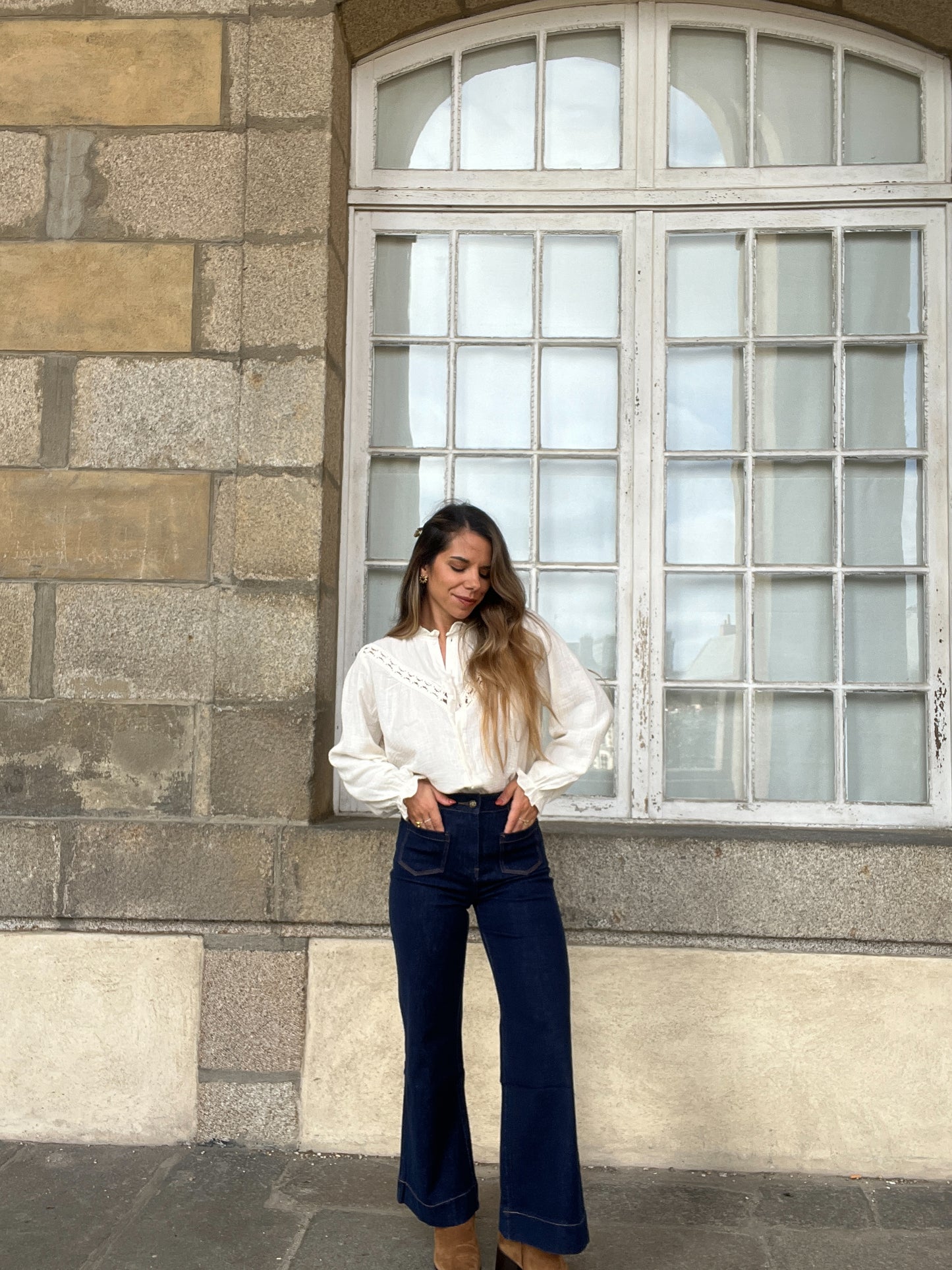Blouse brodée écrue Angèle