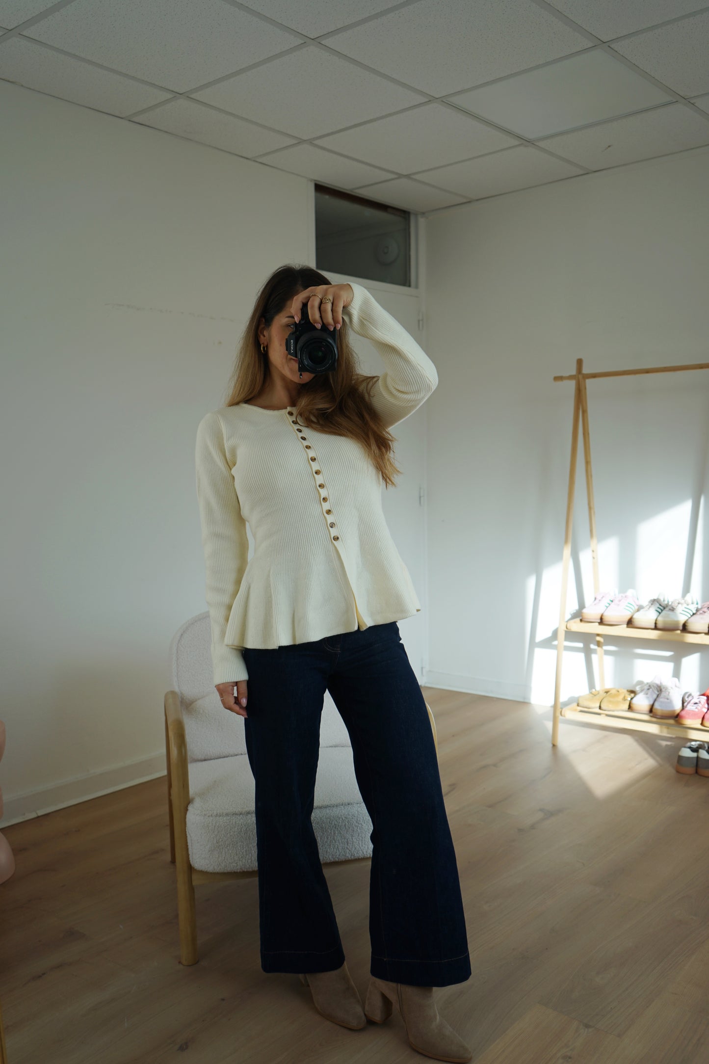 Pull fin péplum Albane écru