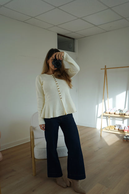 Pull fin péplum Albane écru