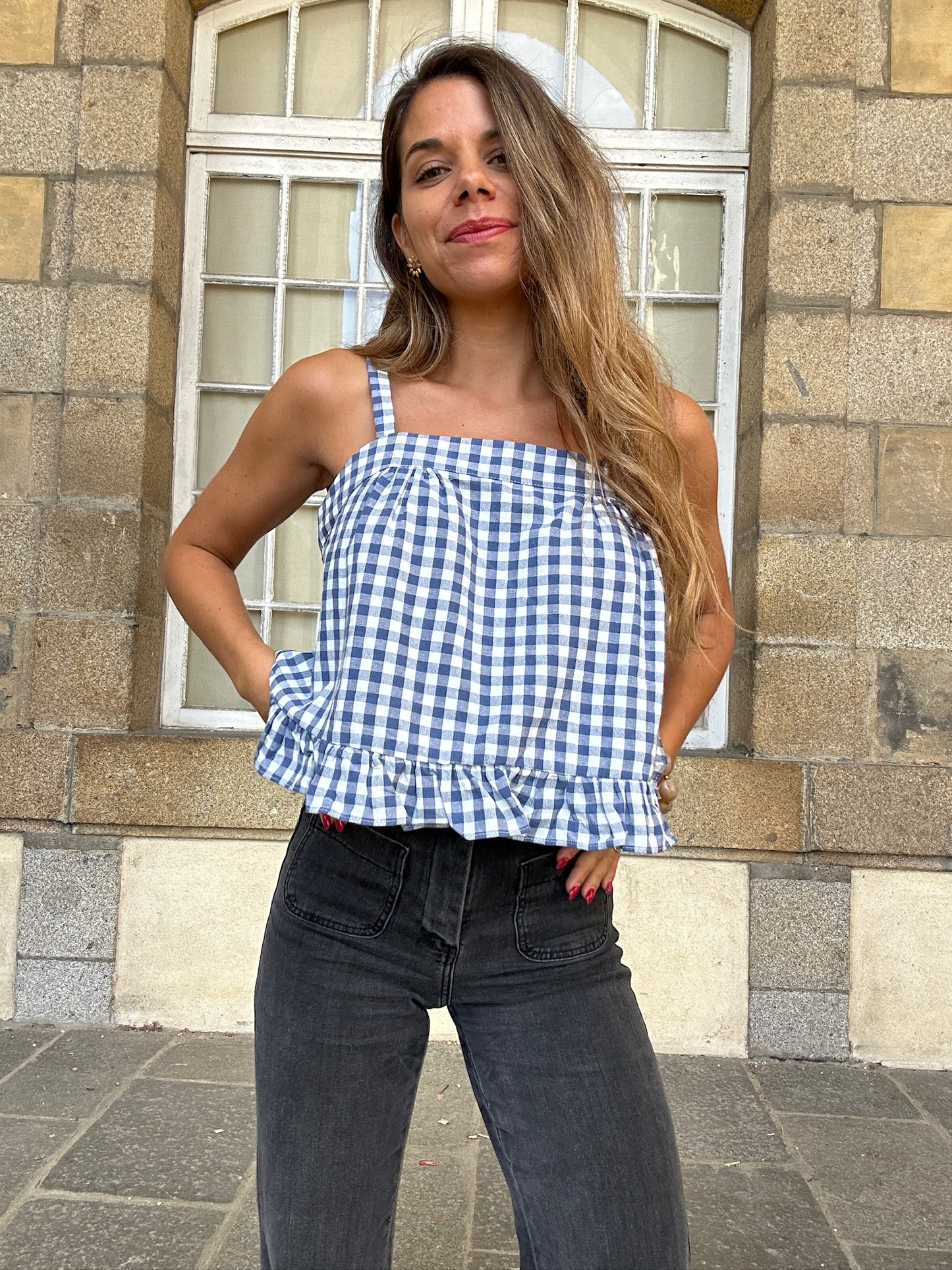 Top Callie vichy bleu marine