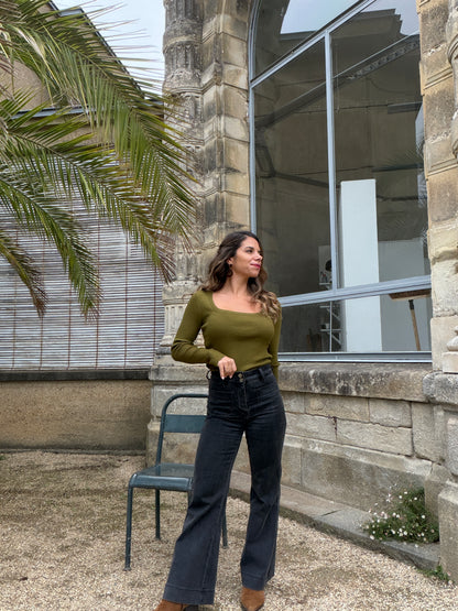 Pull fin Méline vert olive