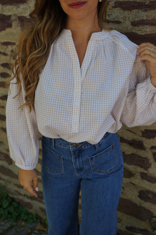 Blouse vichy beige claire Clothilde