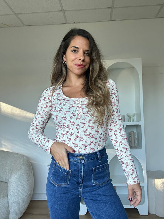 Top Gloria à fleurs bordeaux