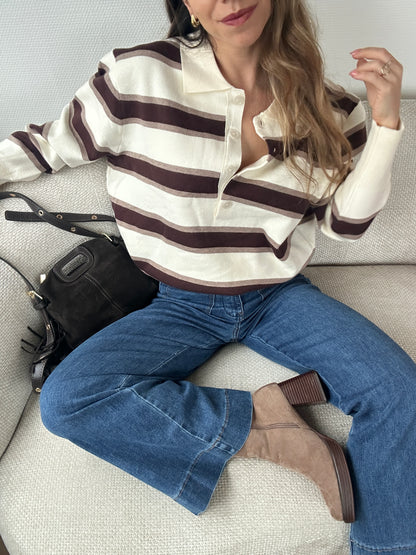 Polo à rayures Marine chocolat