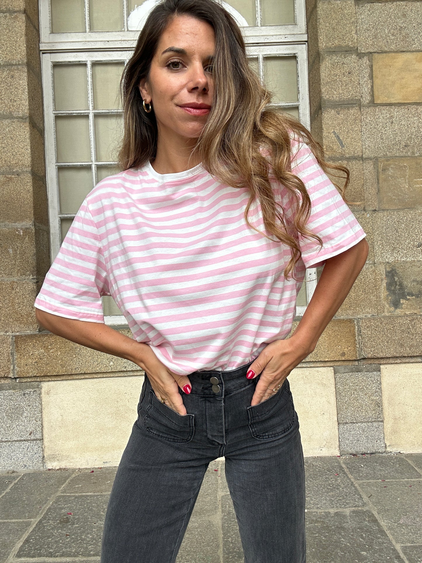Tee-shirt rayé rose Jules