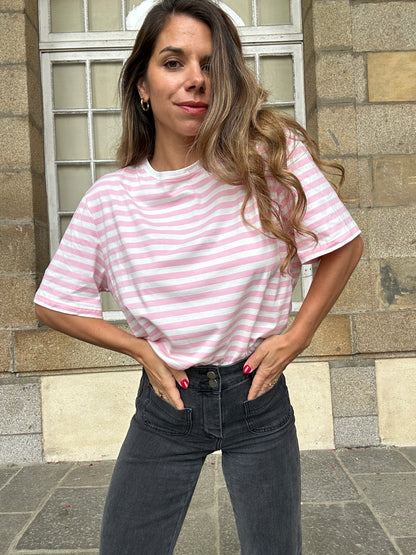 Tee-shirt rayé rose Jules
