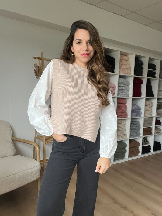 Pull sans manches Isaure beige rosé