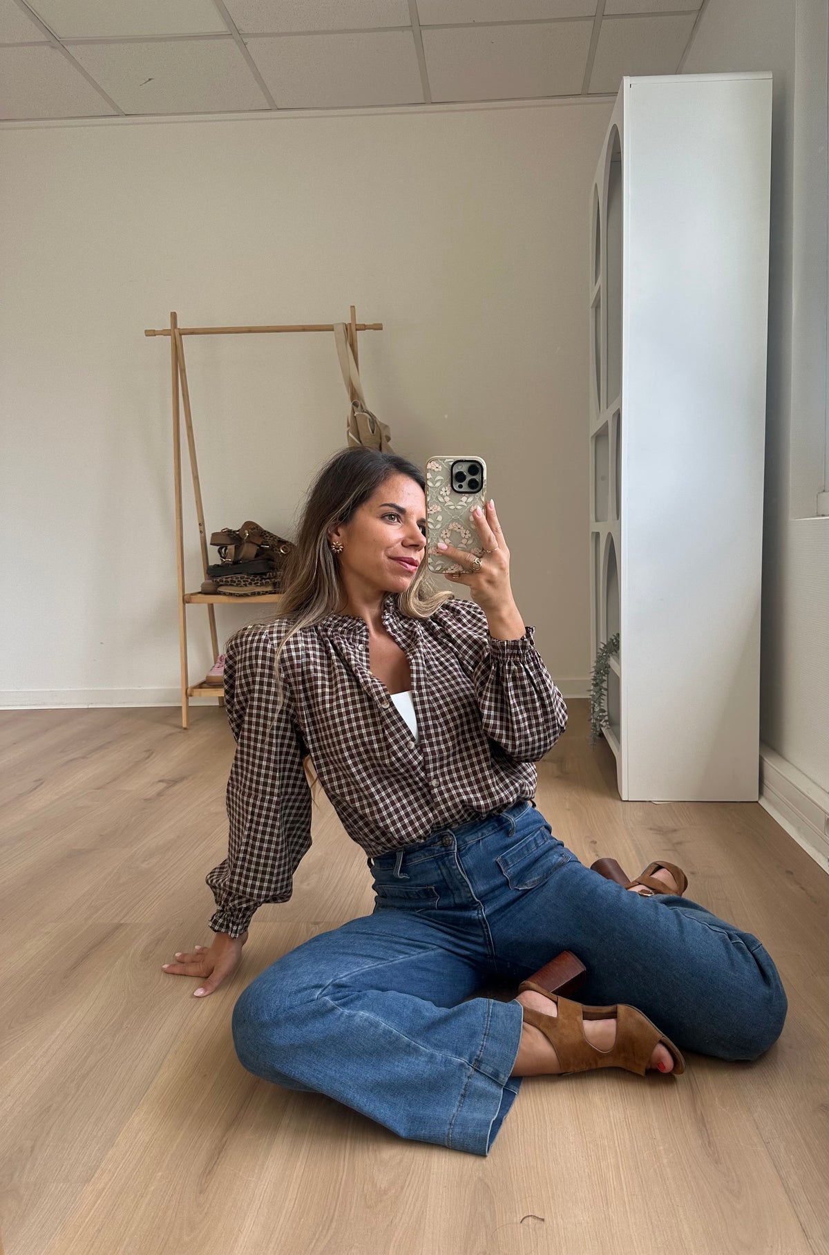 Blouse à carreaux Sybille marron