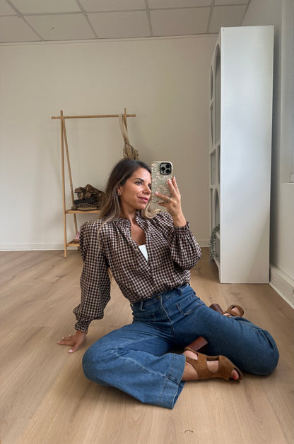 Blouse à carreaux Sybille marron