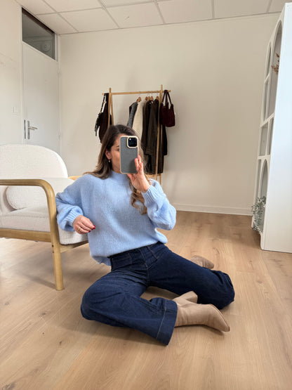 Pull en maille à col rond Hortense bleu glacier