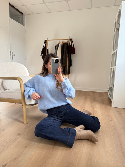 Pull en maille à col rond Hortense bleu glacier