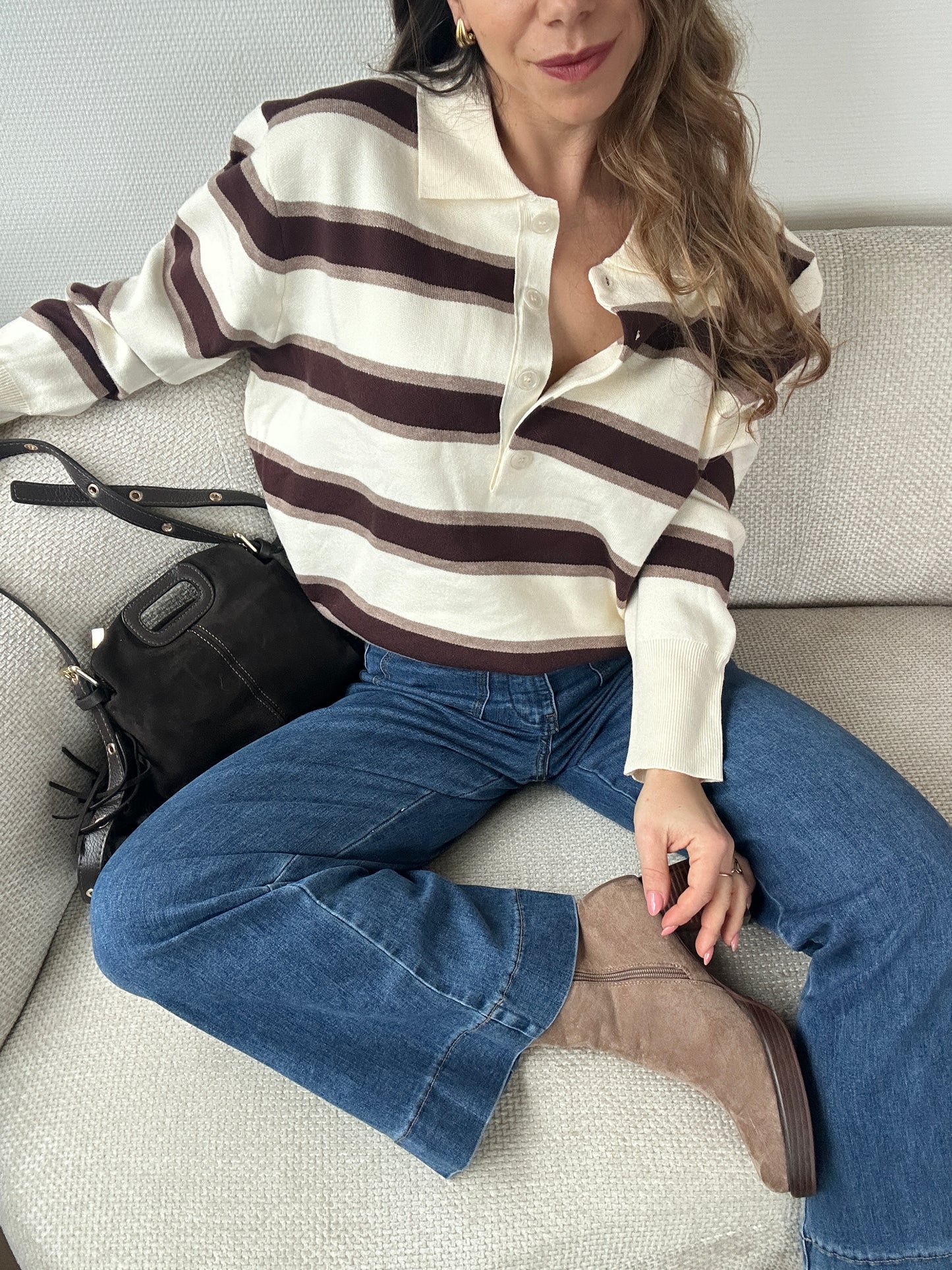 Polo à rayures Marine chocolat