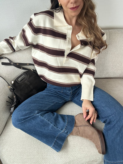 Polo à rayures Marine chocolat