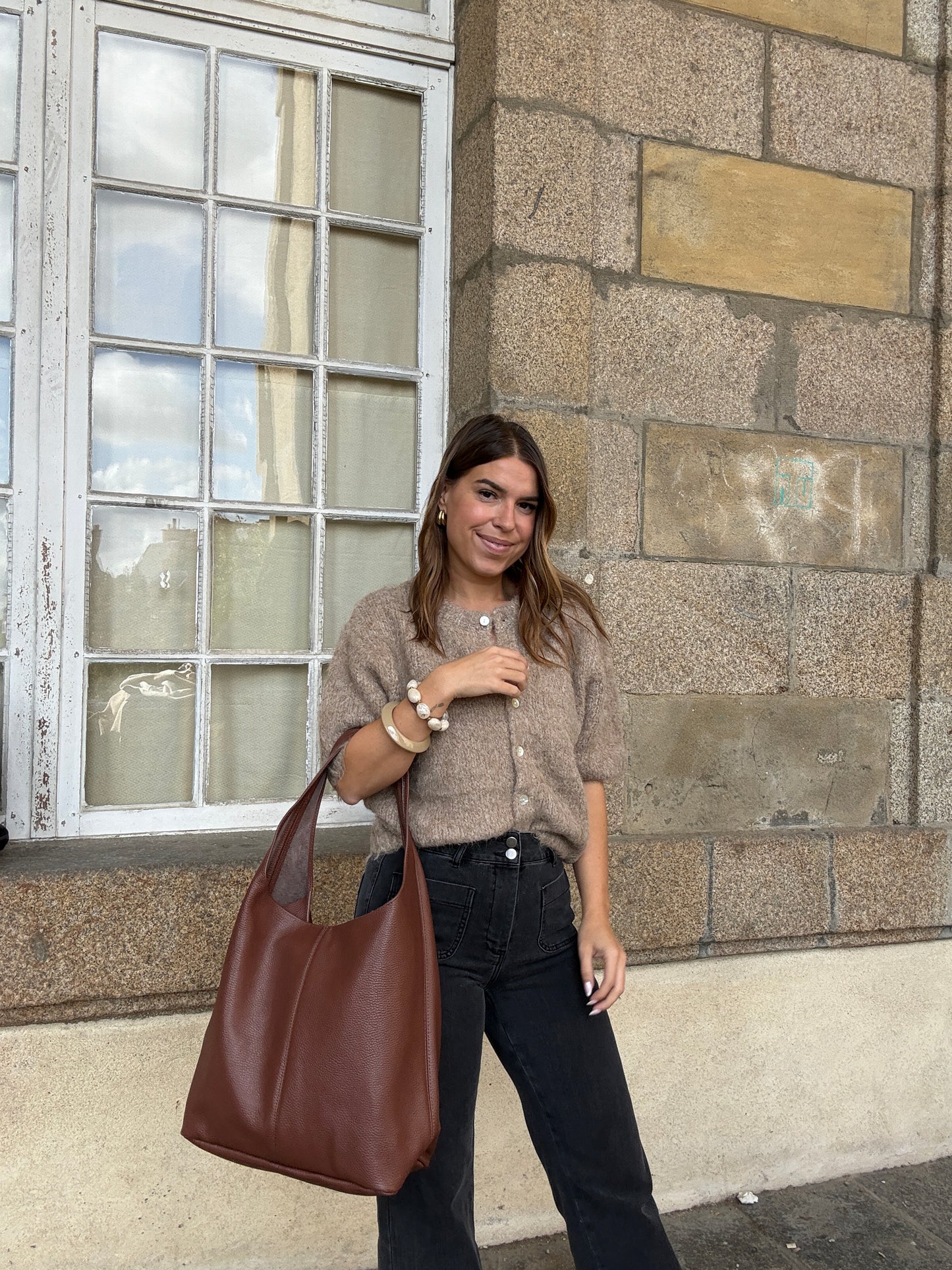 Sac à main en cuir  Marine marron