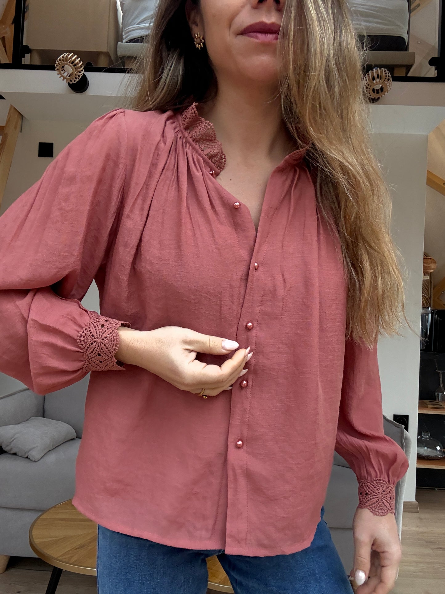 Blouse brodée Maïwenn bois de rose